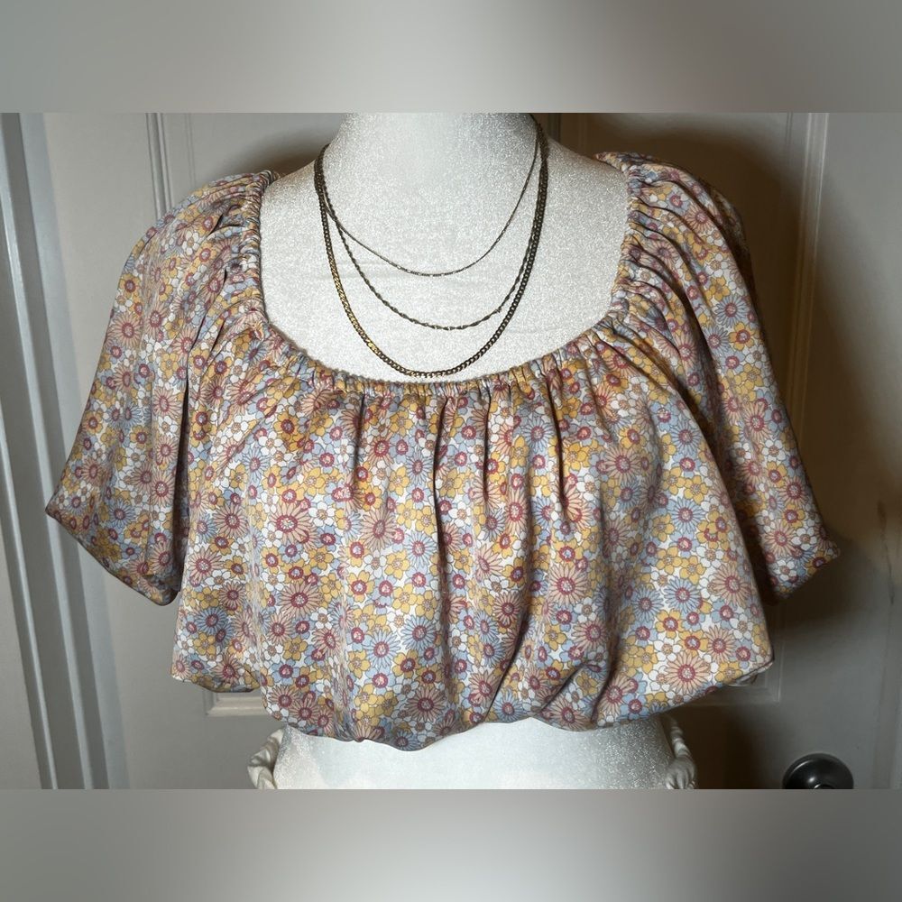 Zara Floral Print Balloon Sleeve Crop Top Size Small 70’s style - Picture 8 of 9